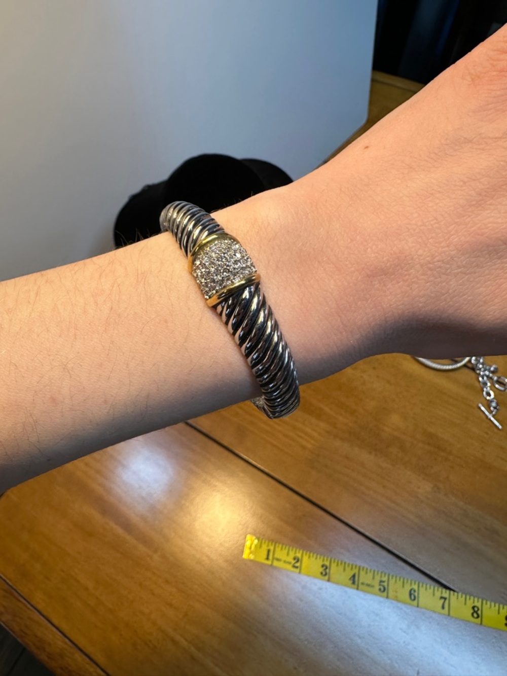 Two-Tone Silver and Gold Pave Cable Cuff Bracelet - Sparkling Accent